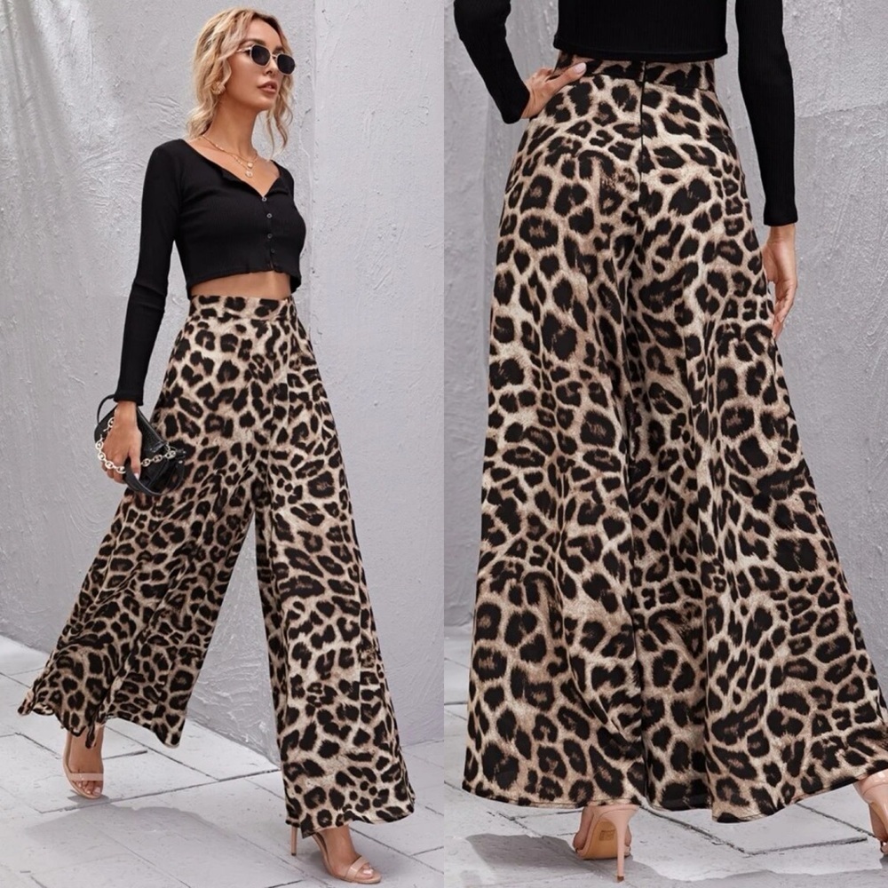 LAST 1 ❤️ High waisted flared wide leg pants boho leopard print